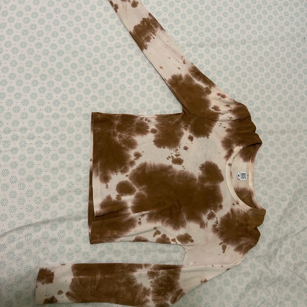 BDG Kids Tie-Dye Long Sleeve Shirt - Brown and Cream